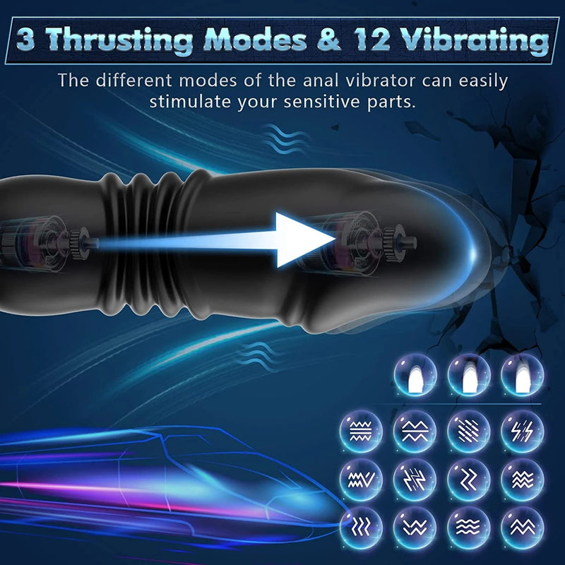 3 IN 1 Anal Vibrator Telescopic Anal Vibrator with 3 Thrusting & 12 Vibration Modes