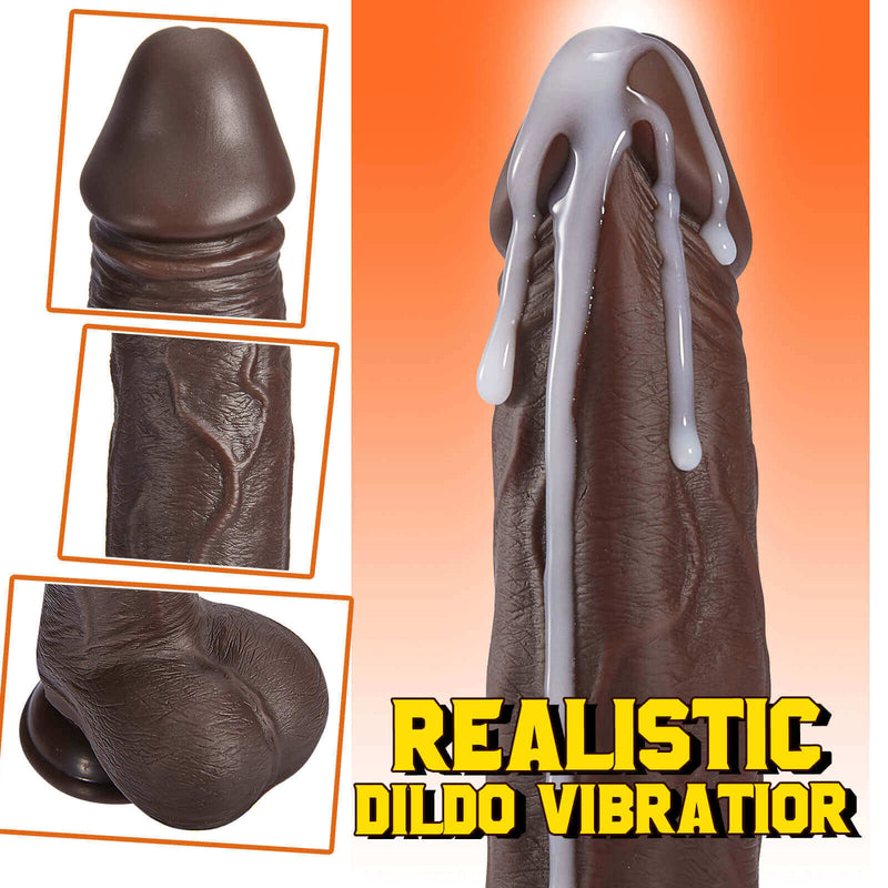 Black Warrior 8.7-Inch Remote Control 3-Speed 9-Frequency 3 functions Dildo in Dark Brown - Lusty Time