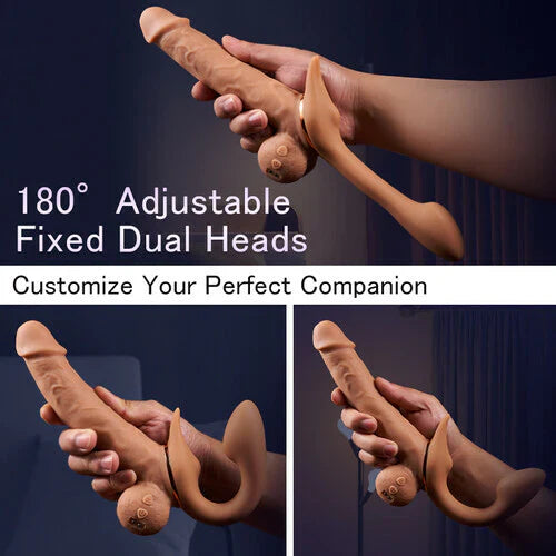 9 Vibrating Telescopic Clitoral Strap On Adjustable Lifelike Dildo Rabbit Ear Double Ended