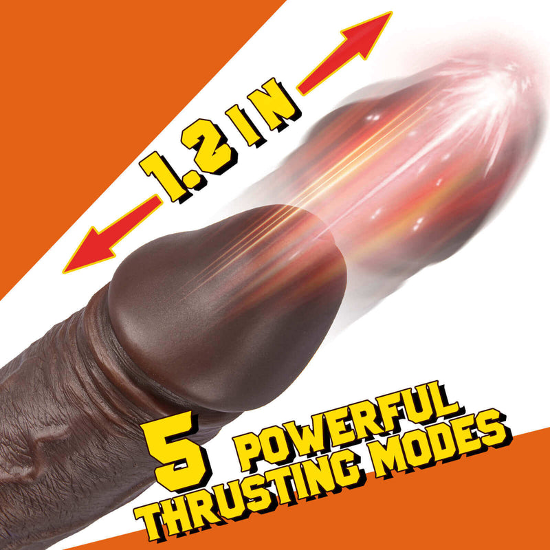 Black Warrior 8.7-Inch Remote Control 3-Speed 9-Frequency 3 functions Dildo in Dark Brown - Lusty Time