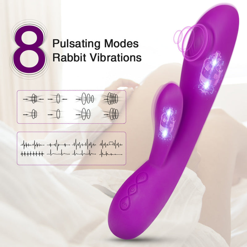 8 Pulsating Mode 2 in 1 Design Clit Rabbit Massager In Purple