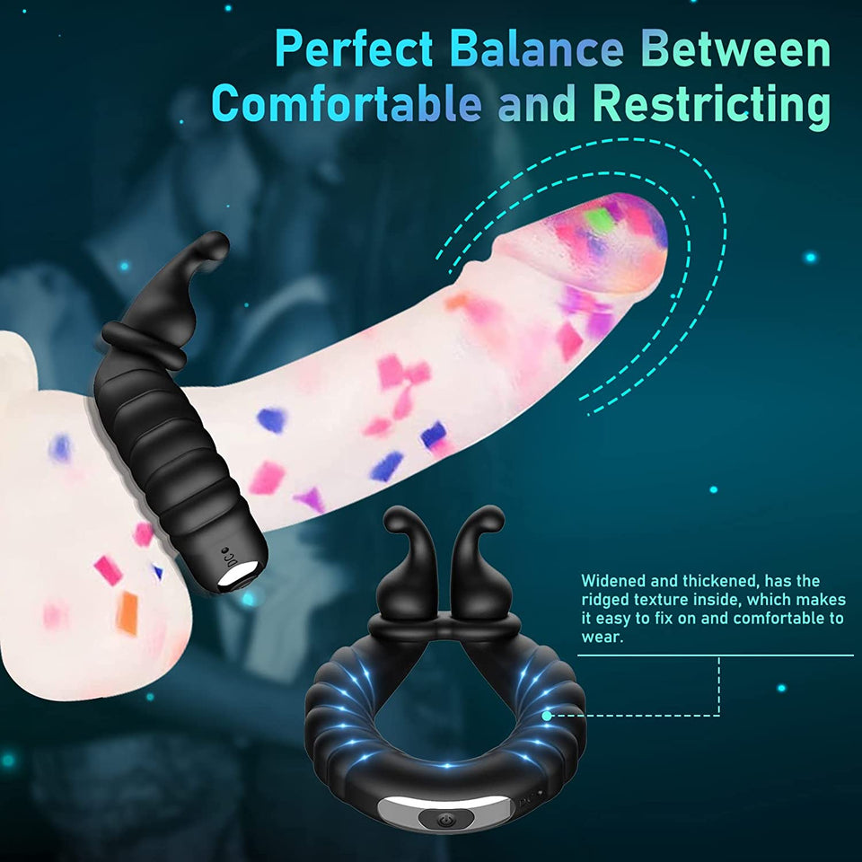 10 Vibration Modes Perineum Massager Dual Penis Ring