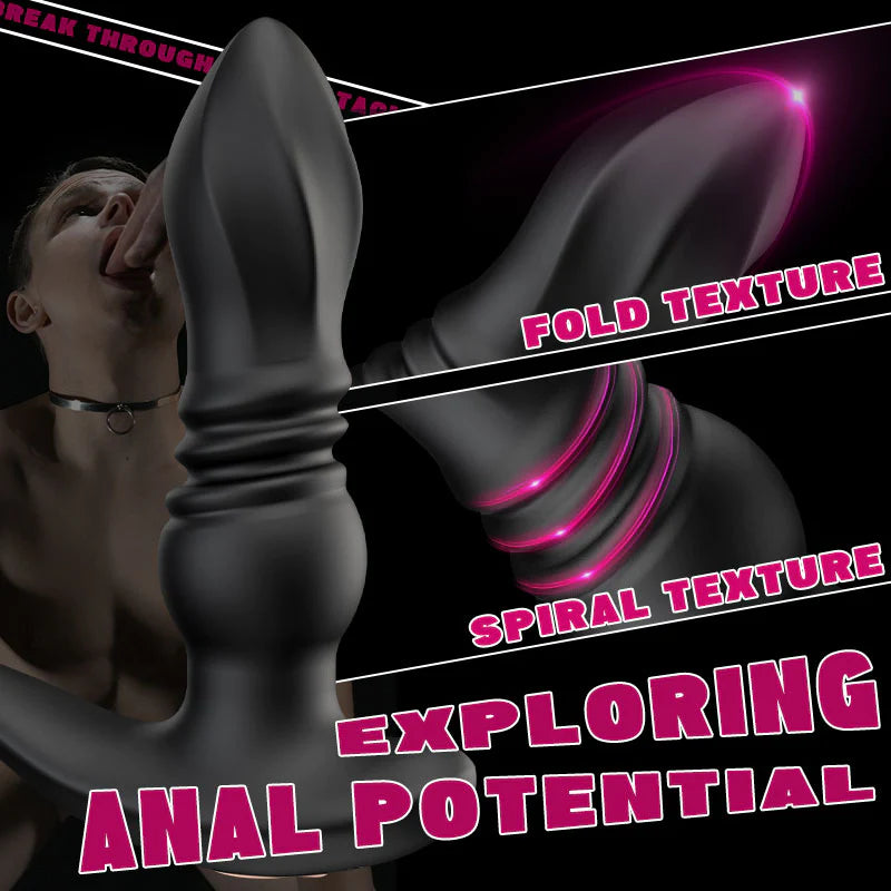 Ellis-7 Thrusting & Vibrating Drill Spirals Double Cock Rings Prostate Massager - xbelo