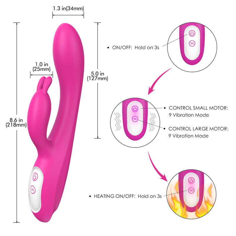 2 IN 1 G-Spot Vibrator Clit Stimulator 9 Vibration Mode with Heating