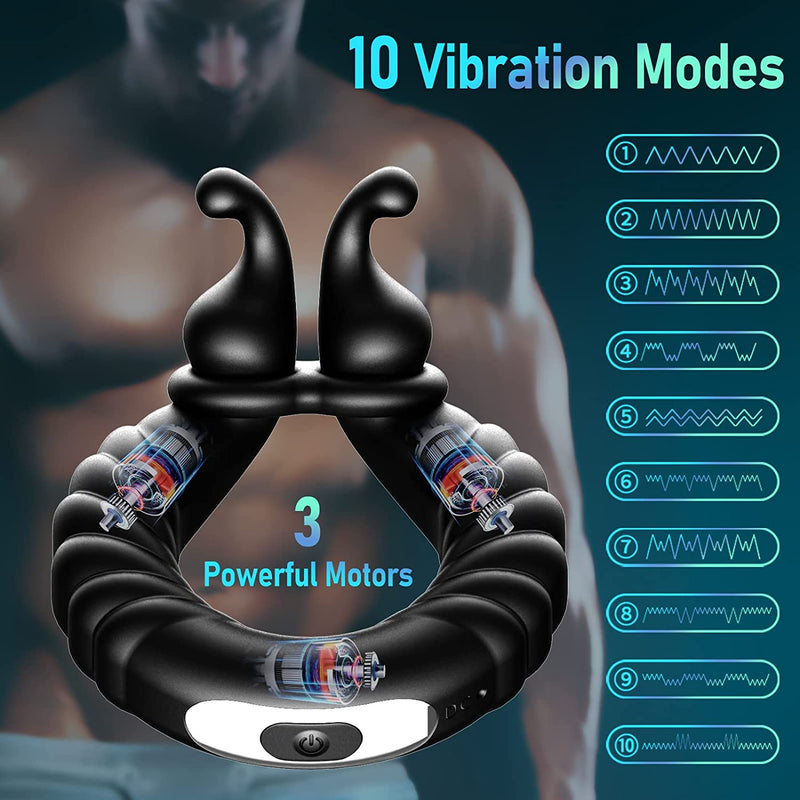 10 Vibration Modes Perineum Massager Dual Penis Ring