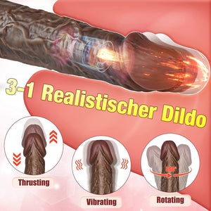 Crazed Thrusting and Rotating Vibrating Suction-cup Dildo - Chocolate