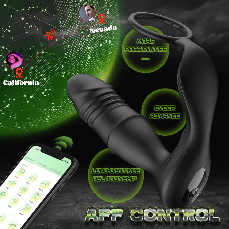 4XTOY-APP/Controller & 9-Telescopic / Vibration & Penis Ring Locking Prostate Massager