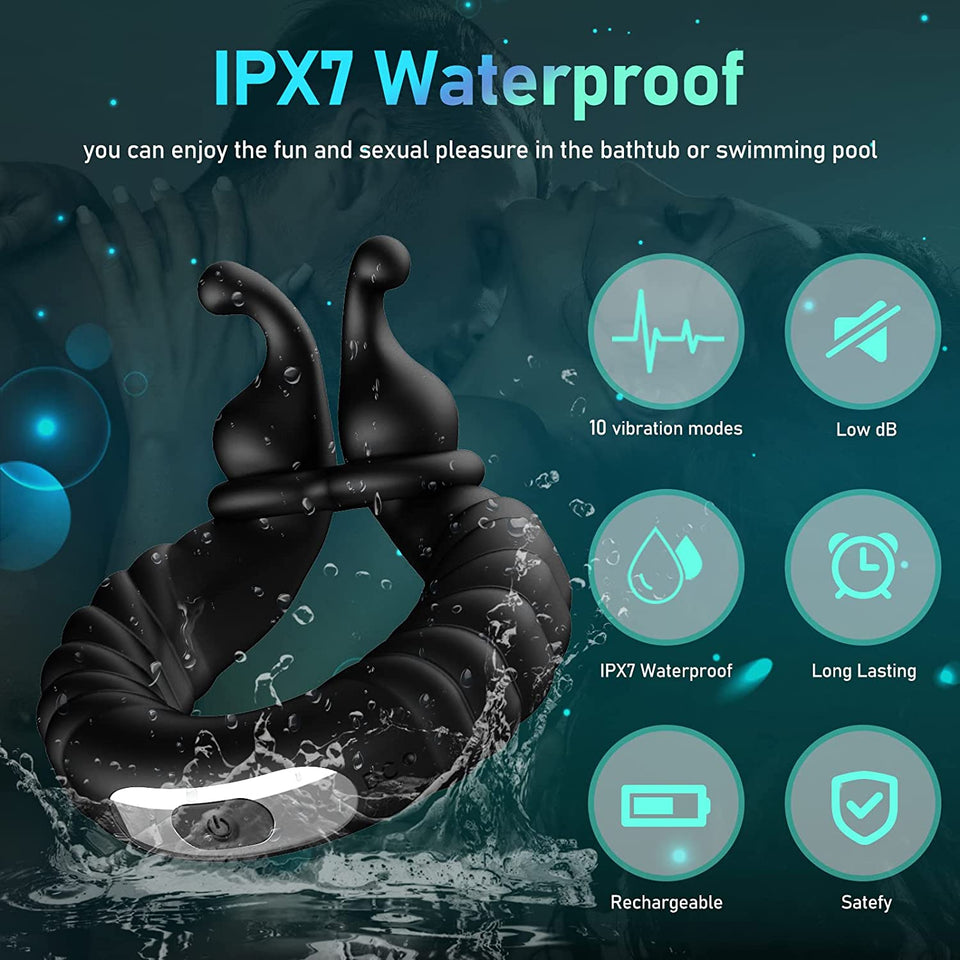 10 Vibration Modes Perineum Massager Dual Penis Ring