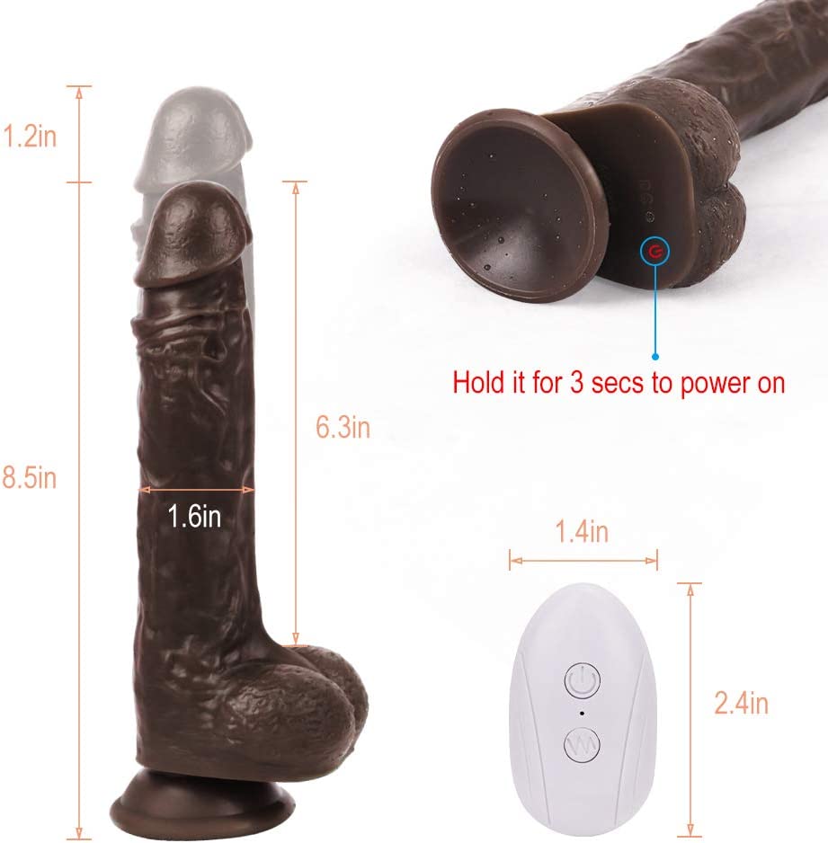 Thrusting & Vibrating Remote Control Silicone Dildo in Brown