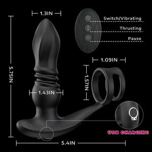 Ellis-7 Thrusting & Vibrating Drill Spirals Double Cock Rings Prostate Massager - xbelo