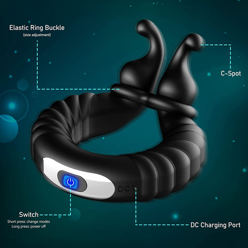 10 Vibration Modes Perineum Massager Dual Penis Ring