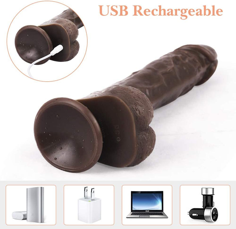 Thrusting & Vibrating Remote Control Silicone Dildo in Brown