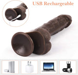 Thrusting & Vibrating Remote Control Silicone Dildo in Brown