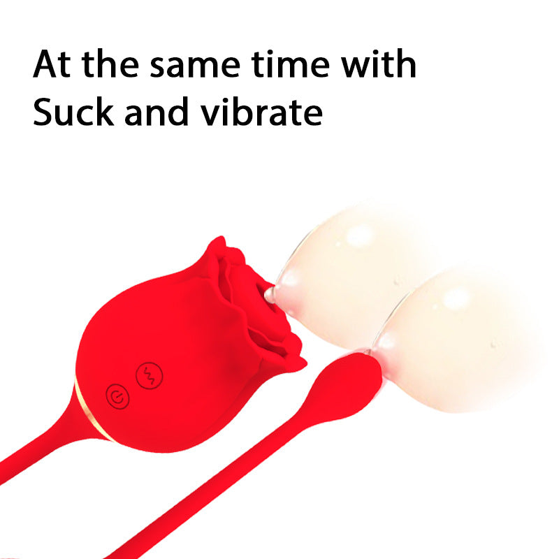 2 in 1 Long Rose Sucking Vibrator Red
